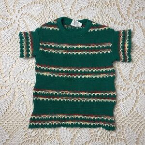 Vintage 1990s Eileen Girls 7-8 Years Green Striped Short Sleeve Knit Shirt